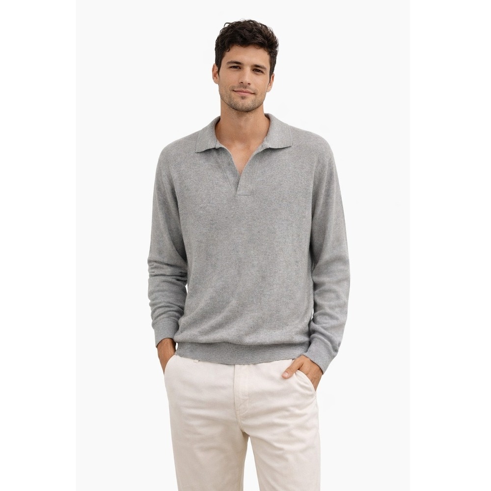 Rails Mens Sutton Heather Grey Cotton‎ Cashmere V-Neck Polo Sweater Large L